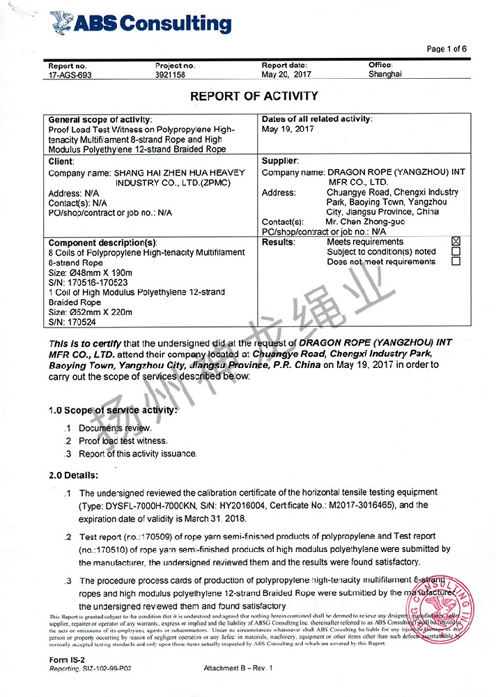 ABS Classification Society Product Certificate