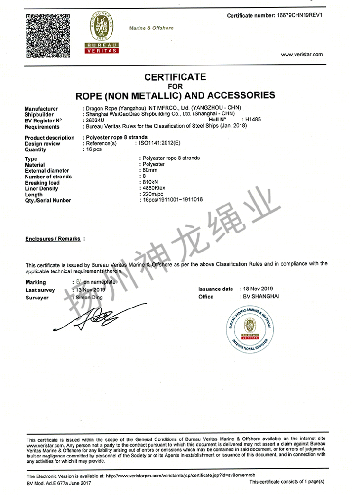 BV Classification Society Product Certificate